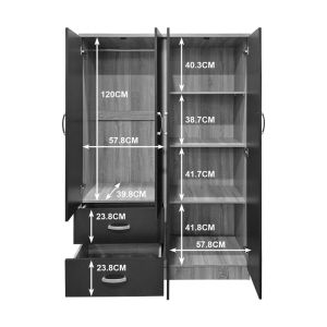 Wardrobe with four doors and 2 drawers Athos anthracite-sonoma 120.5x42x181cm