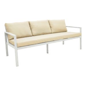 Градински сет Gardenly I, 4 части, алуминий, бял цвят, със сиво-бежови възглавници