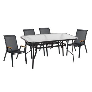 Градински сет от 5 части Bruno HM10729.03 метални столове и маса 150X90 см черни
