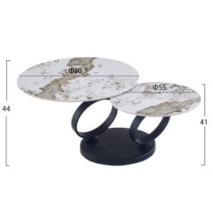 Double coffee table Nubisa HM18364.01 black metal -- sintered stone Pandora Φ80X44 cm.