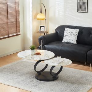 Double coffee table Nubisa HM18364.01 black metal -- sintered stone Pandora Φ80X44 cm.