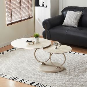 Double coffee table Nubisa HM18364.02 beige metal -- sintered stone in travertine color φ80χ44 cm.