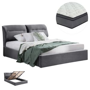 Двойно легло с матрак Kendra HM10720.01 сиво кадифе с място за съхранение -- за 160X200СМ