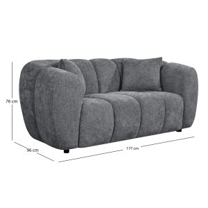 Two-seater sofa, Opale, SM3320.01, gray fabric, 177X96X76WCM.