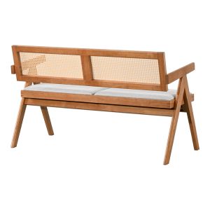 Winslow two-seater sofa made of rubber wood in light walnut color - light gray fabric 130x60x77.5 cm