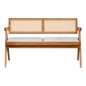 Winslow two-seater sofa made of rubber wood in light walnut color - light gray fabric 130x60x77.5 cm