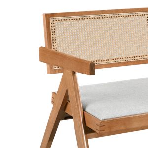 Winslow two-seater sofa made of rubber wood in light walnut color - light gray fabric 130x60x77.5 cm