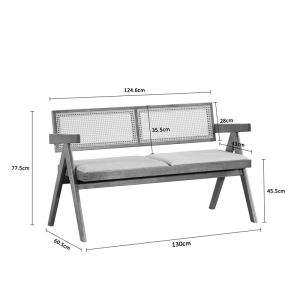 Winslow two-seater sofa made of rubber wood in light walnut color - light gray fabric 130x60x77.5 cm