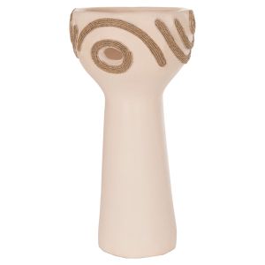 Decorative vase Dean HM4679.02 terracotta in creamy white with angel rope -- Φ18X35HCM.