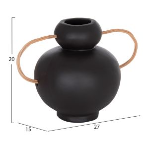 Decorative vase Mibo HM4688.01S terracotta in black - natural rattan handles 27X15X20ВСМ