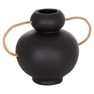 Decorative vase Mibo HM4688.01S terracotta in black - natural rattan handles 27X15X20ВСМ