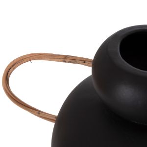Decorative vase Mibo HM4688.01S terracotta in black - natural rattan handles 27X15X20ВСМ