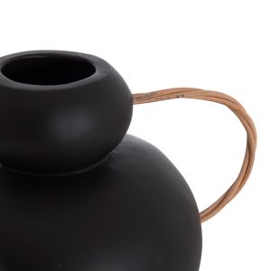 Decorative vase Mibo HM4688.01S terracotta in black - natural rattan handles 27X15X20ВСМ
