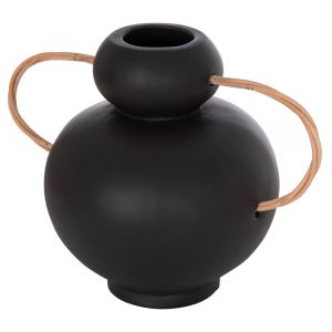Decorative vase Mibo HM4688.01S terracotta in black - natural rattan handles 27X15X20ВСМ
