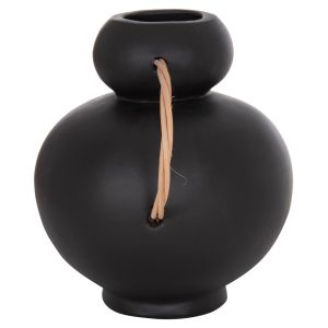 Decorative vase Mibo HM4688.01S terracotta in black - natural rattan handles 27X15X20ВСМ