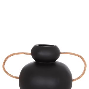 Decorative vase Mibo HM4688.01S terracotta in black - natural rattan handles 27X15X20ВСМ