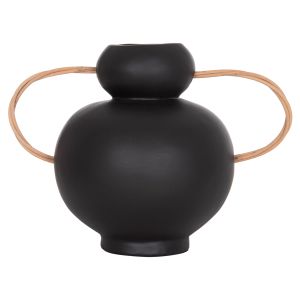Decorative vase Mibo HM4688.01S terracotta in black - natural rattan handles 27X15X20ВСМ