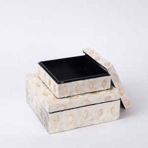 Decorative box S/2, beige, mussels, iridescent white 20X20X8CM / 15X15X6CM