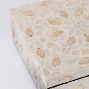 Decorative box S/2, beige, mussels, iridescent white 20X20X8CM / 15X15X6CM