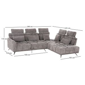 Right corner 5-seater sofa Myron SM3318.01R gray payment 290X110-225X110H