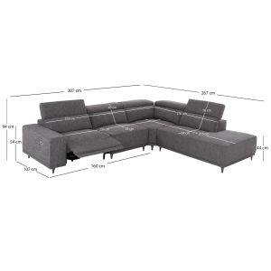 Right corner 5-seater sofa with adjustable headboard Lunaris SM3316.01R gray fabric 307X267X94V