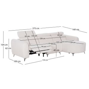 Right corner three-seater sofa with adjustable care Valente SM3317.02R beige fabric 275X160X104V