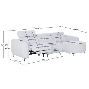 Right corner three-seater sofa with adjustable backrest Valente SM3317.01R light gray fabric 275X160X104V