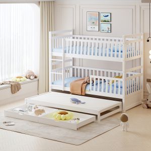 Детско двуетажно легло с матраци и чекмеджета Triplon HM21318 борова дървесина в бяло 207X97X168ВСМ.