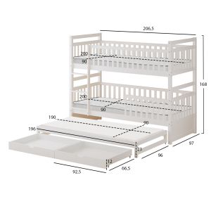 Детско двуетажно легло с матраци и чекмеджета Triplon HM21318 борова дървесина в бяло 207X97X168ВСМ.