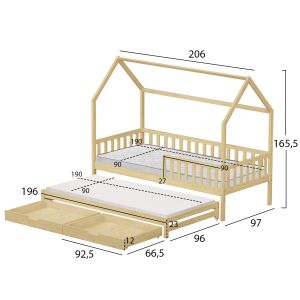 Детско легло с матраци и чекмеджета Phyllis HM21323.01 борова дървесина в натурален цвят 206X97X166ВСМ.