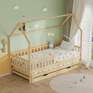 Детско легло с матраци и чекмеджета Phyllis HM21323.01 борова дървесина в натурален цвят 206X97X166ВСМ.