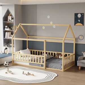 Детско легло с парапети Houser HM706.01 T.montessori масивна борова дървесина в натурален цвят - 190X90СМ.