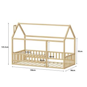 Детско легло с парапети Houser HM706.01 T.montessori масивна борова дървесина в натурален цвят - 190X90СМ.