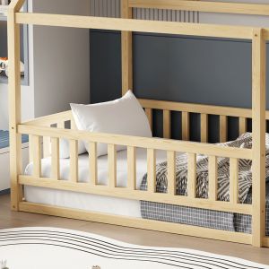 Детско легло с парапети Houser HM706.01 T.montessori масивна борова дървесина в натурален цвят - 190X90СМ.