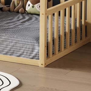 Детско легло с парапети Houser HM706.01 T.montessori масивна борова дървесина в натурален цвят - 190X90СМ.