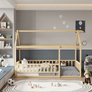 Детско легло с парапети Houser HM706.01 T.montessori масивна борова дървесина в натурален цвят - 190X90СМ.