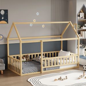 Детско легло с парапети Houser HM706.01 T.montessori масивна борова дървесина в натурален цвят - 190X90СМ.