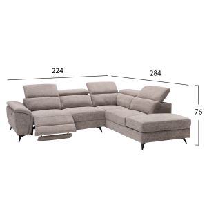 RIGHT CORNER SOFA - WITH EXTENDING HEADREST AND STORAGE SPACE RESTRO HM3339.02R BEIGE FABRIC 284X224X76CM.