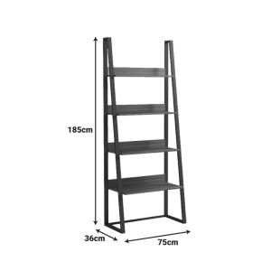 Alfa bookcase, walnut, black metal, 75x36x185 cm
