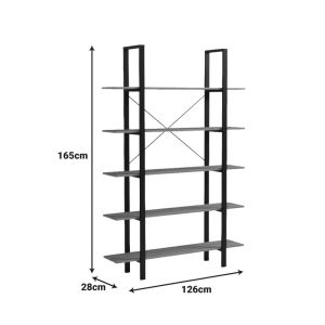 Loftie bookcase, Sonoma color - black metal, 126x28x165 cm