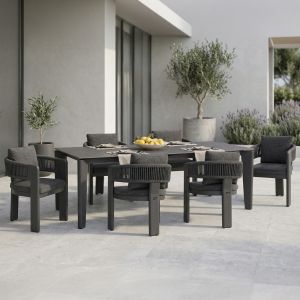 Outdoor dining set 6 seats Cerrig SM10851.01 aluminum - sintered stone - olefin in gray