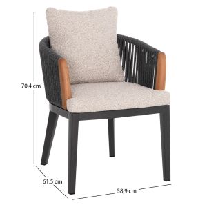 Table and chairs set 6 seats Absolution SM21351 gray aluminum rope - olefin in beige color