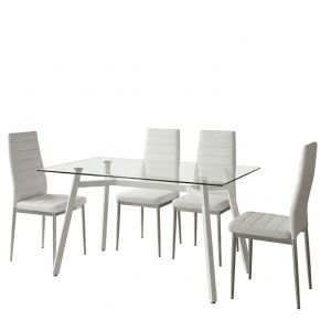 Table set with white Parker chairs and Titta glass table 120x70x75cm, set of 5 pieces