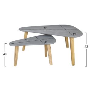 Set of 2 coffee tables Prantis HM10732.01 fiber cement in gray - acacia wood legs