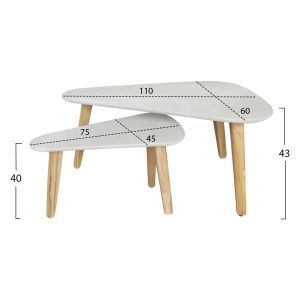 Set of 2 coffee tables Prantis HM10732.02 fiber cement in beige - acacia wood legs