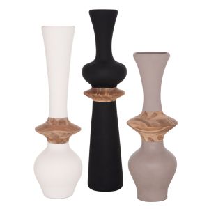 Set of 3 decorative floor vases Nebula HM21139.01 fiber cement - teak wood