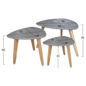 Set of 3 side tables Prantis HM10734.01 fiber cement in gray - acacia wood legs