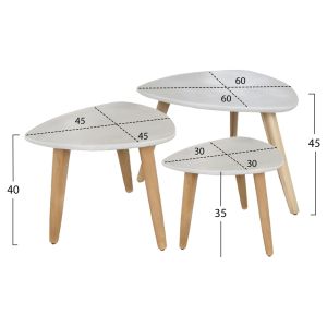 Set of 3 side tables Prantis HM10734.02 fiber cement in beige - acacia wood legs