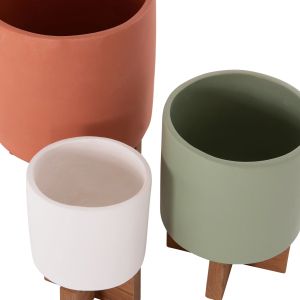 Set of 3 pots/vases with teak bases Tanti HM4685 fiber cement in 3 colors