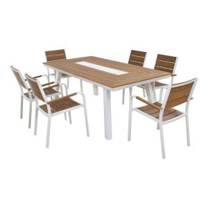 Dining table set 7 pieces aluminum in white color HM5233.01